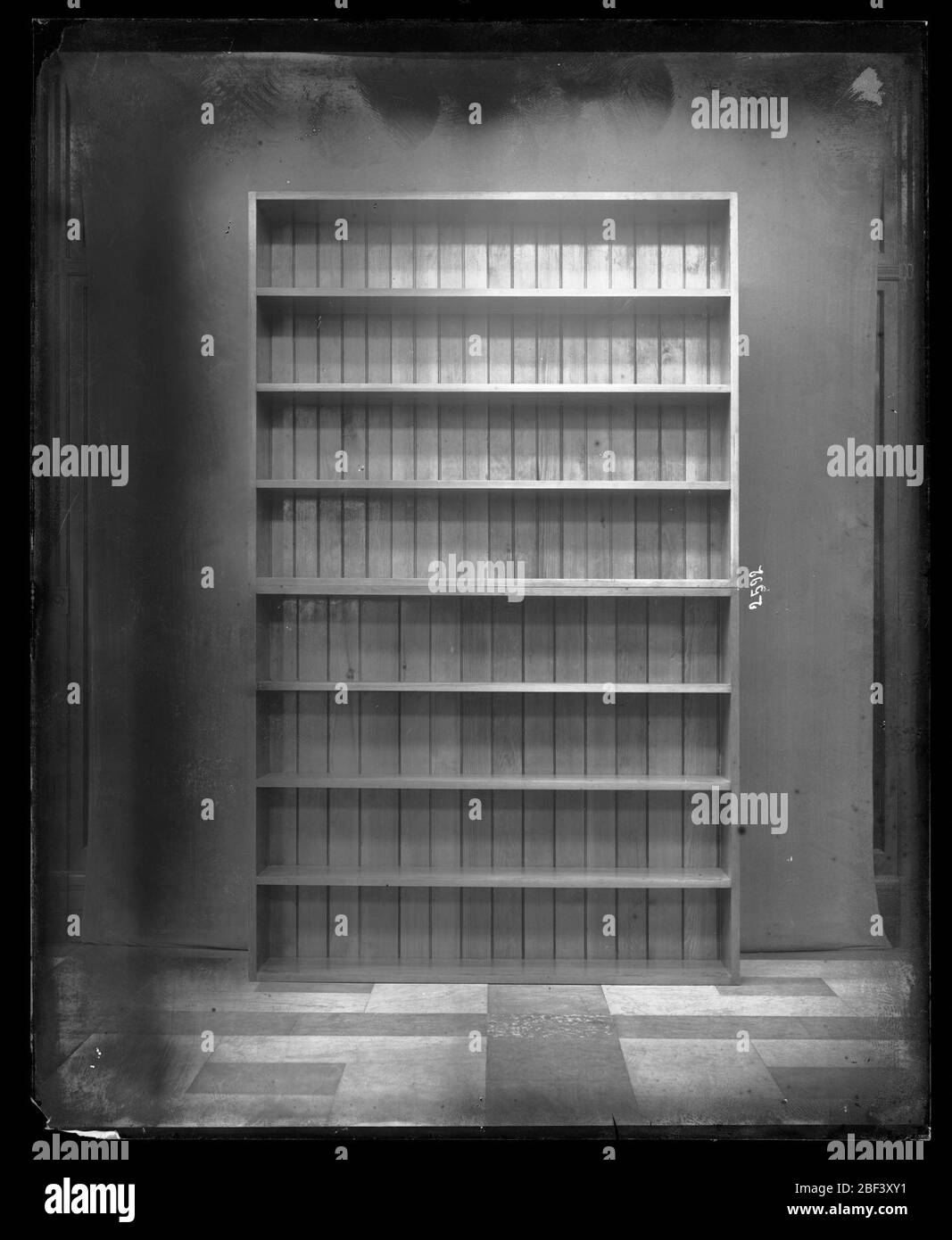 Empty Wooden Shelves. Also known as 2592.See also Record Unit 95, Box 76.Empty wooden shelves in the United States National Museum, now known as the Arts and Industries Building.Smithsonian Institution Archives, Acc. 11-007, Box 011, Image No. Stock Photo