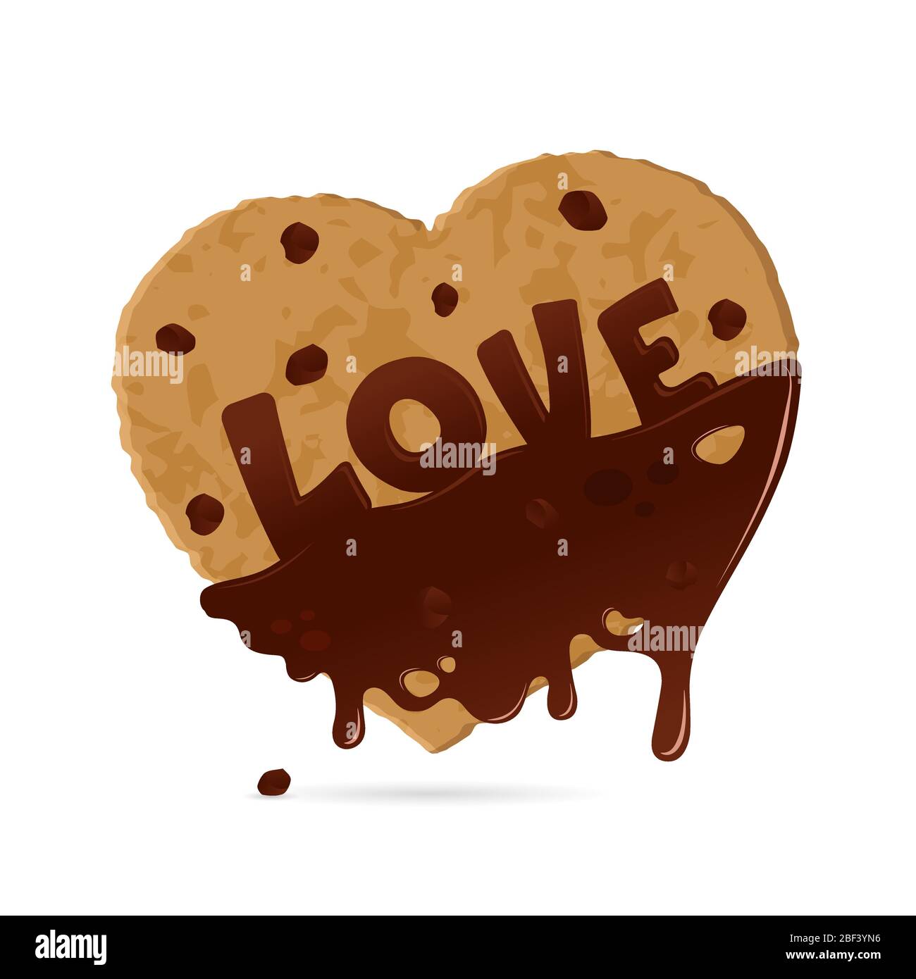 Chocolate heart shaped cookies with the word love, on a white