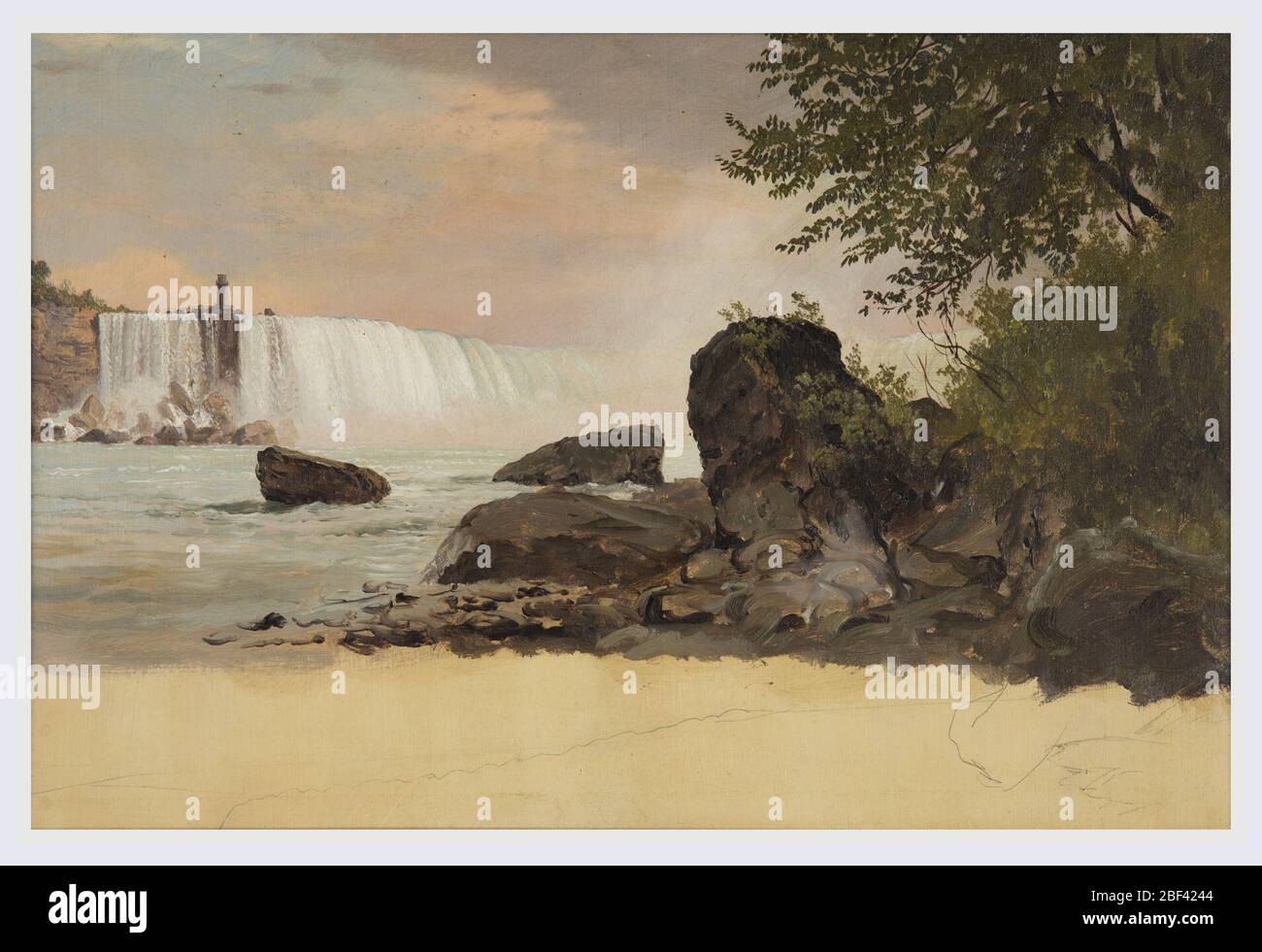 View of the Canadian Falls and Goat Island. Horizontal view of Niagara Falls, New York shown from the Canadian bank. Stock Photo