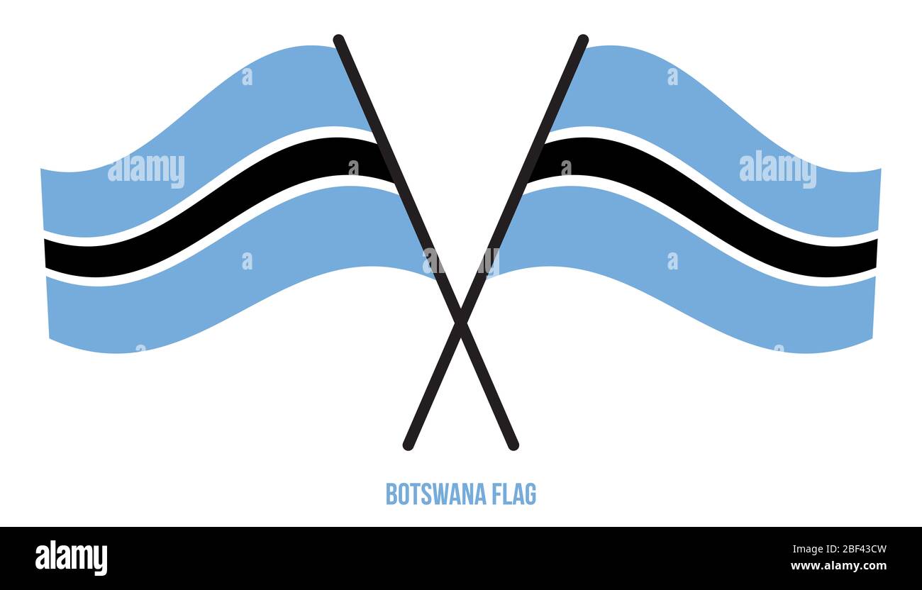 Two Crossed Waving Botswana Flag On Isolated White Background. Botswana ...