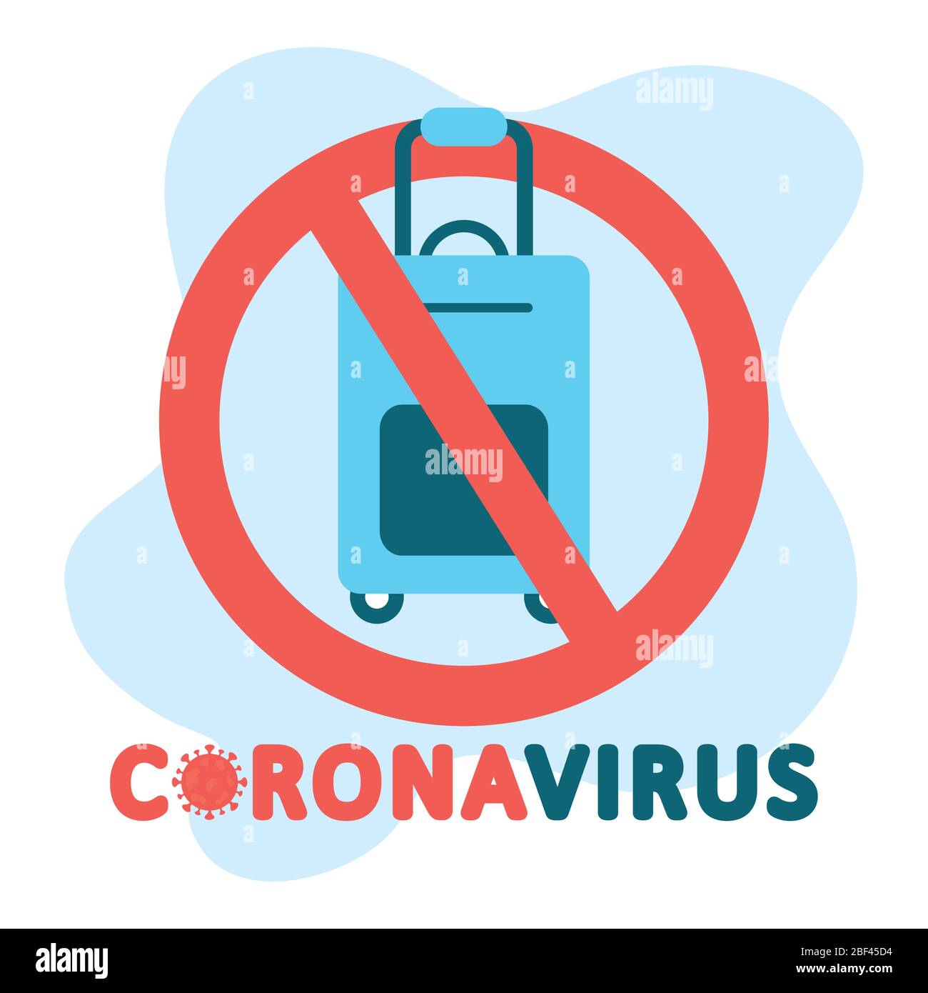 stop covid 19 concept, forbidden sign with travel suitcase icon over ...