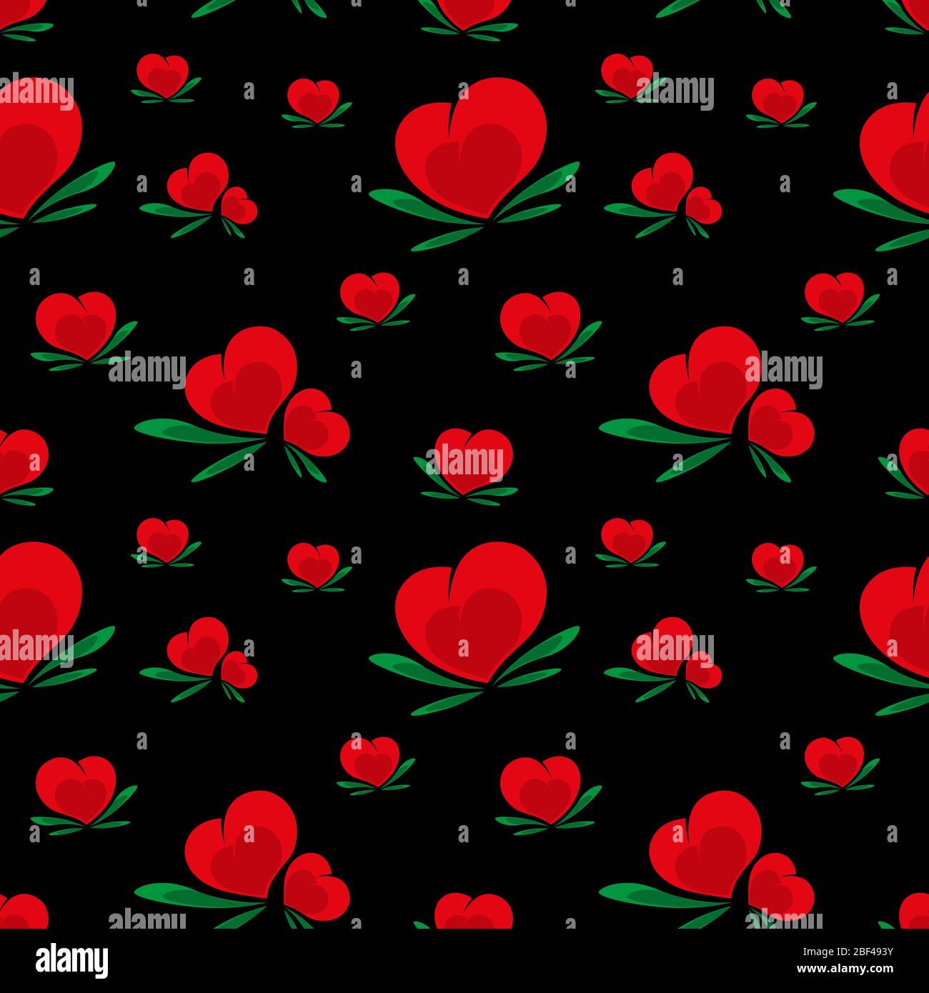 Seamless Pattern With Abstract Flowers In The Form Of Red Hearts