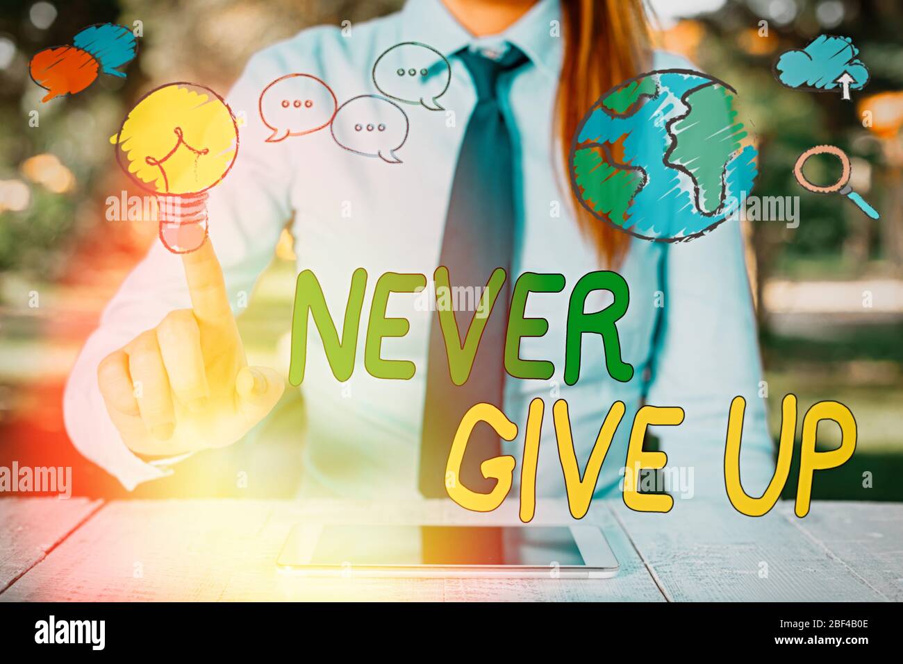 Conceptual hand writing showing Never Give Up. Concept meaning be ...