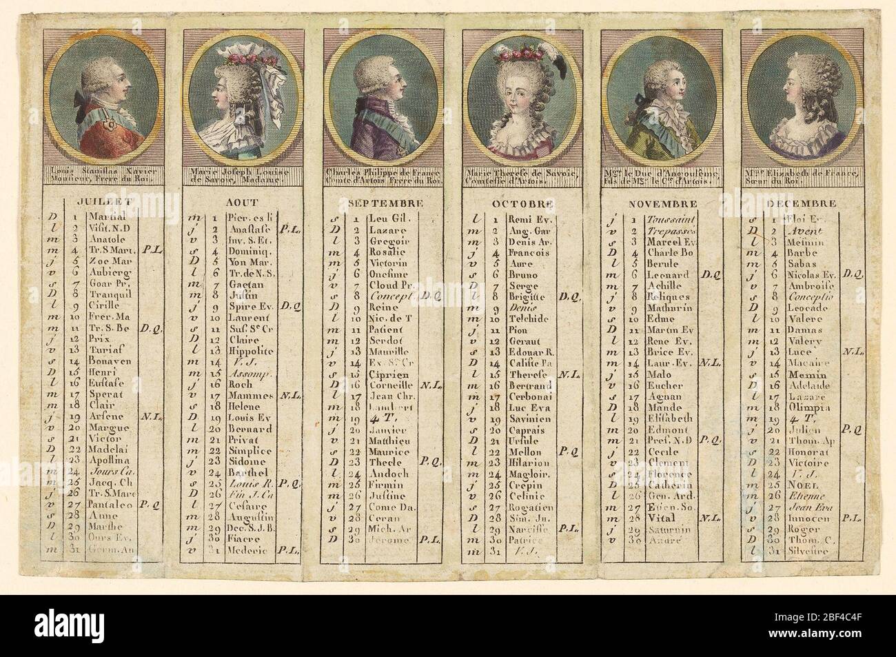 Almanac for the Second Half of the Year 1792. Scheme as -5. Stock Photo
