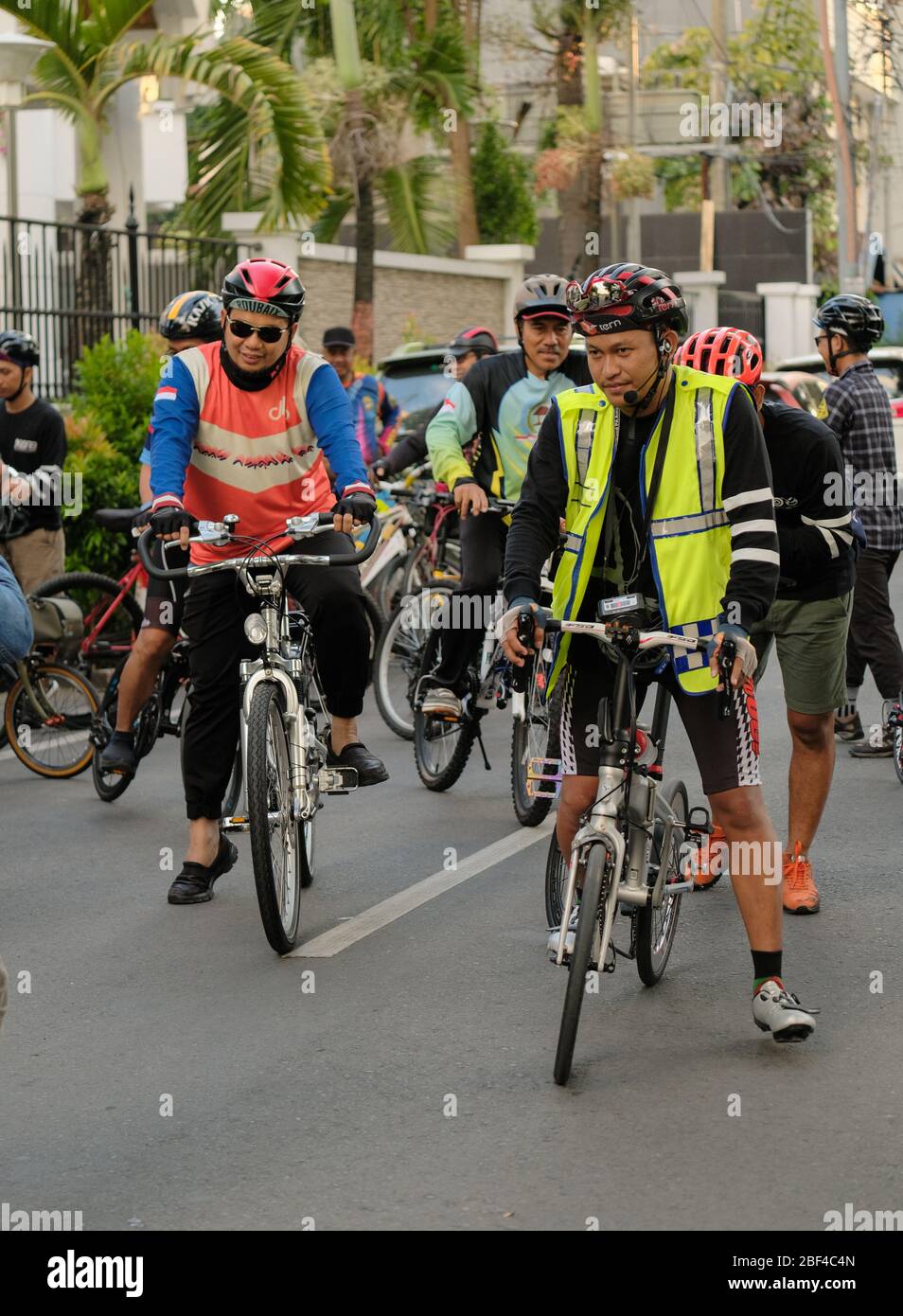 Morning Bike Riding with Mayor of Makassar Stock Photo