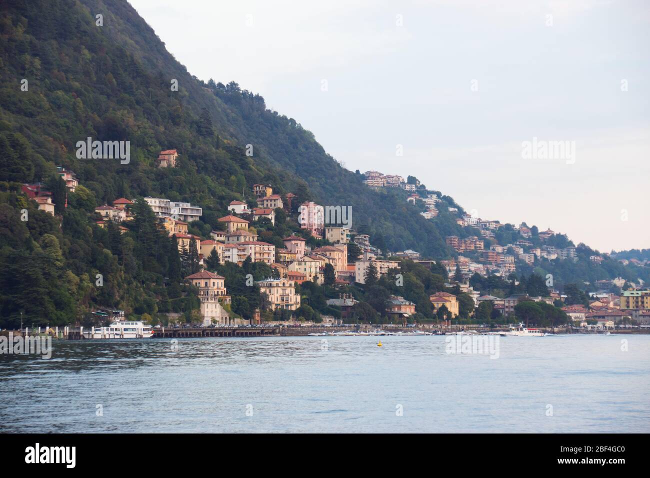 View to the town of Como from the east side of the lake Stock Photo