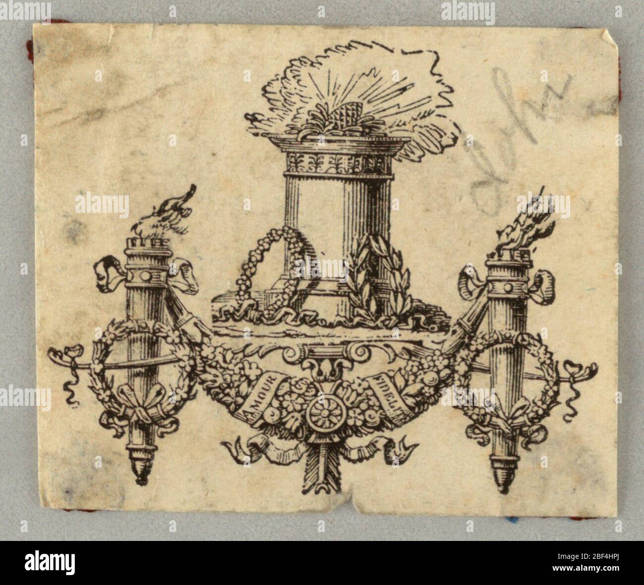 Wood engraving Flower bough against hatched, octagonal background Stock Photo Alamy