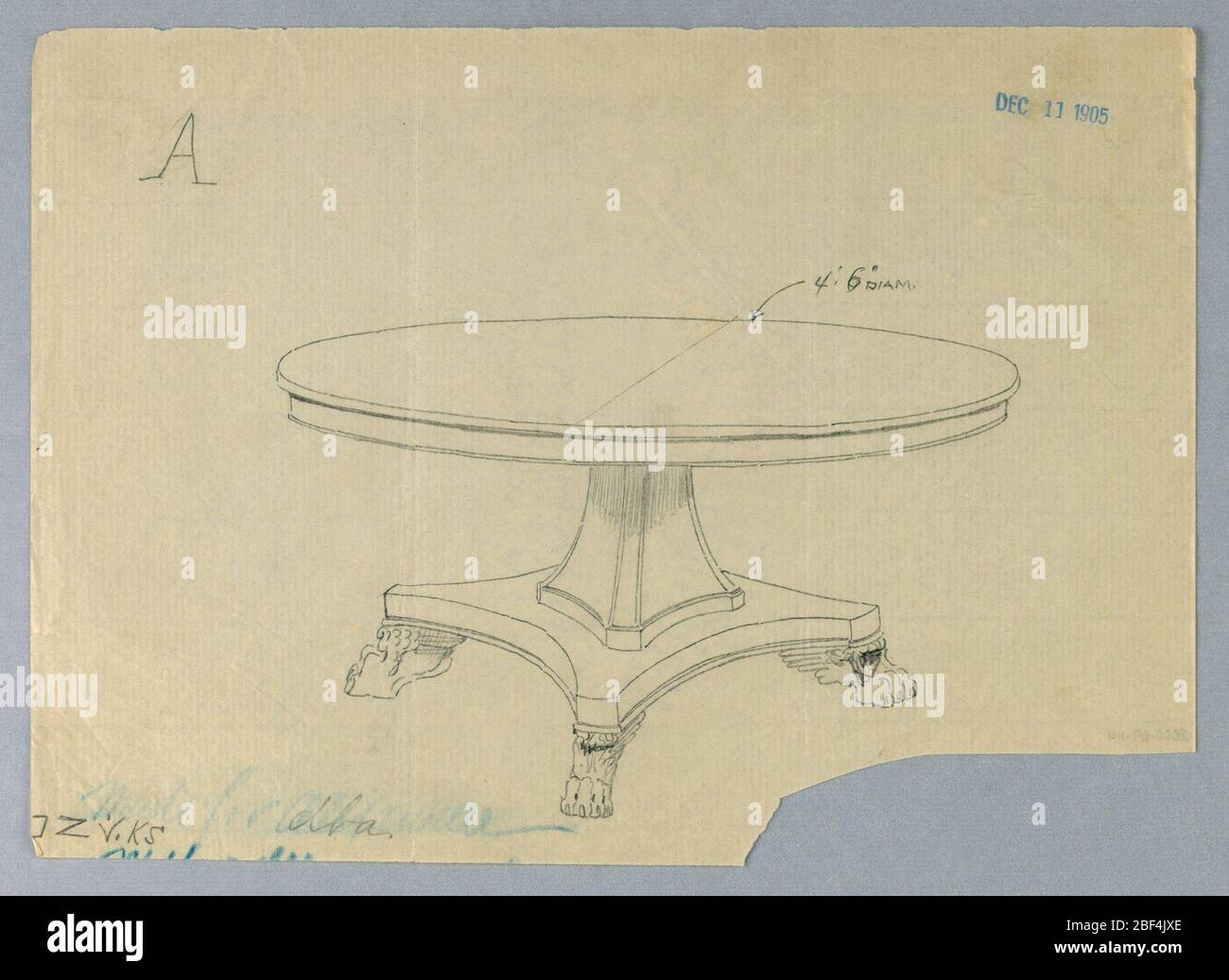 Design for Round Table A. Round molded table top raised on flaring ...