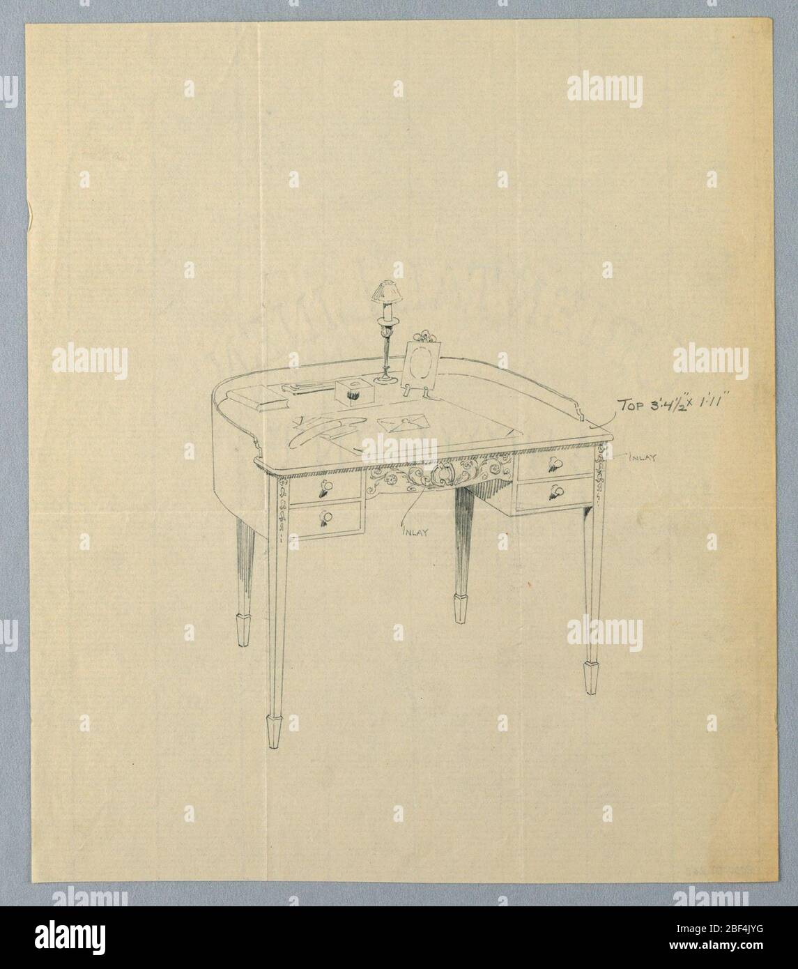 Design for SemiCircular Writing Table with Ornate Carved Panel Center ...