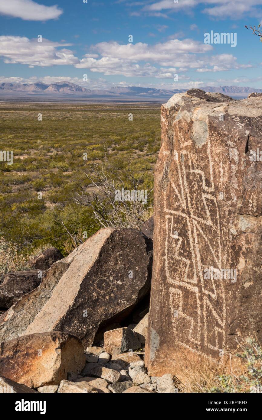 Rock art at Three Rivers Petroglyph Site Stock Photo