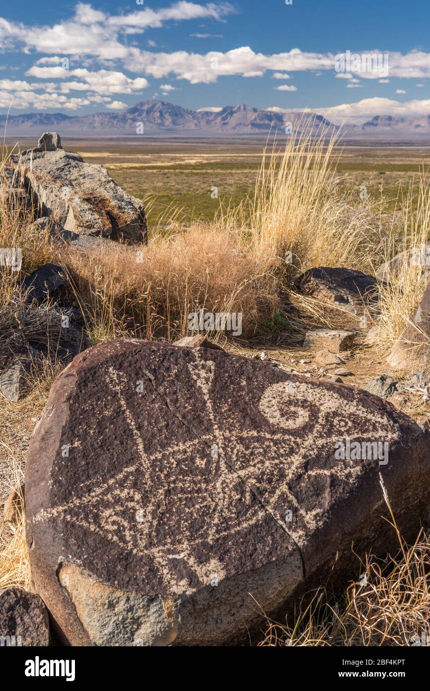 Rock art at Three Rivers Petroglyph Site Stock Photo