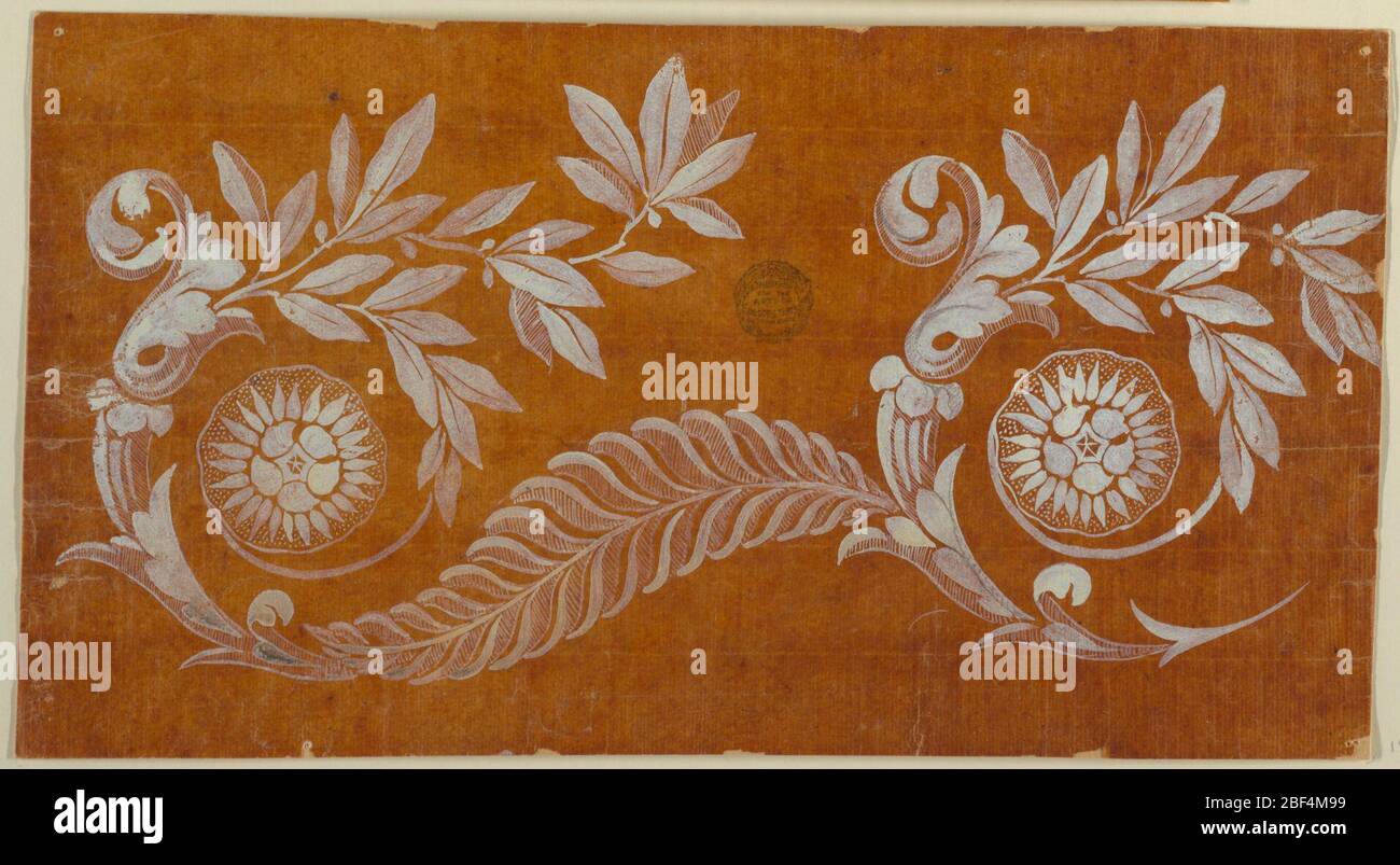 Design for a Woven or Embroidered Horizontal Border of the Fabrique de St  Ruf. A rose garland is shown over scallops Stock Photo - Alamy