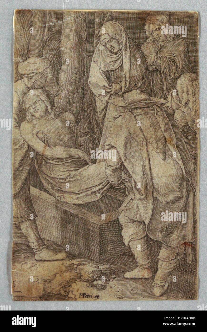 The Entombment from The Passion. Christ is being laid in the tomb by ...