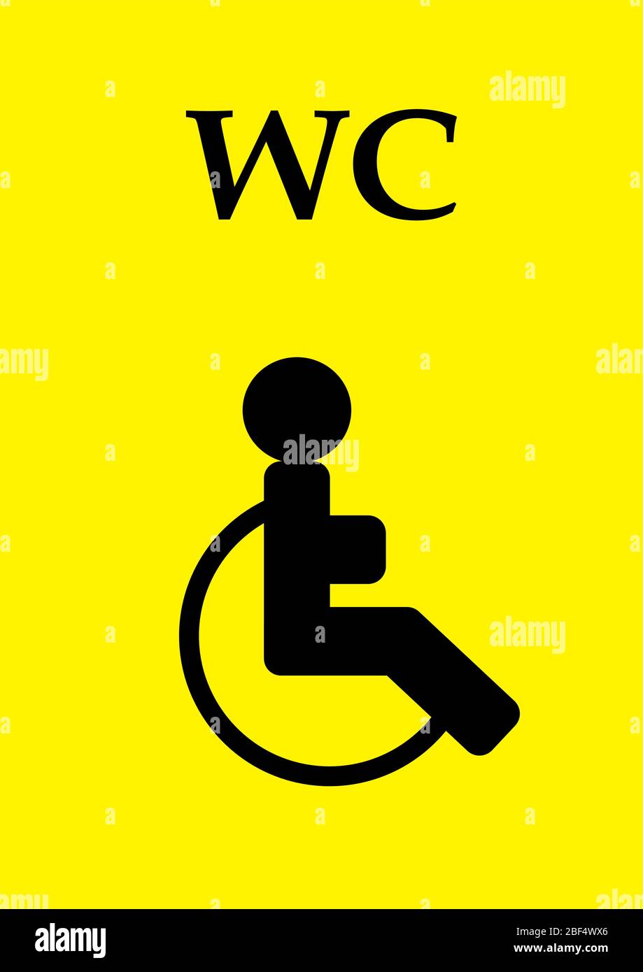 Disabled toilet sign template and text wc. Door sign. Pointer. Public