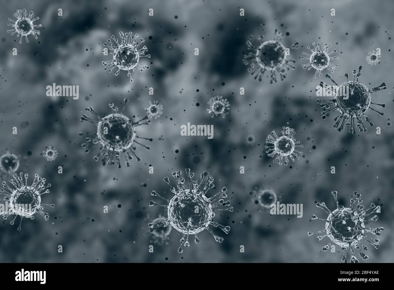 Virus in dirty dust smoke flow in the air  Covidvirus 3D rendering. Stock Photo