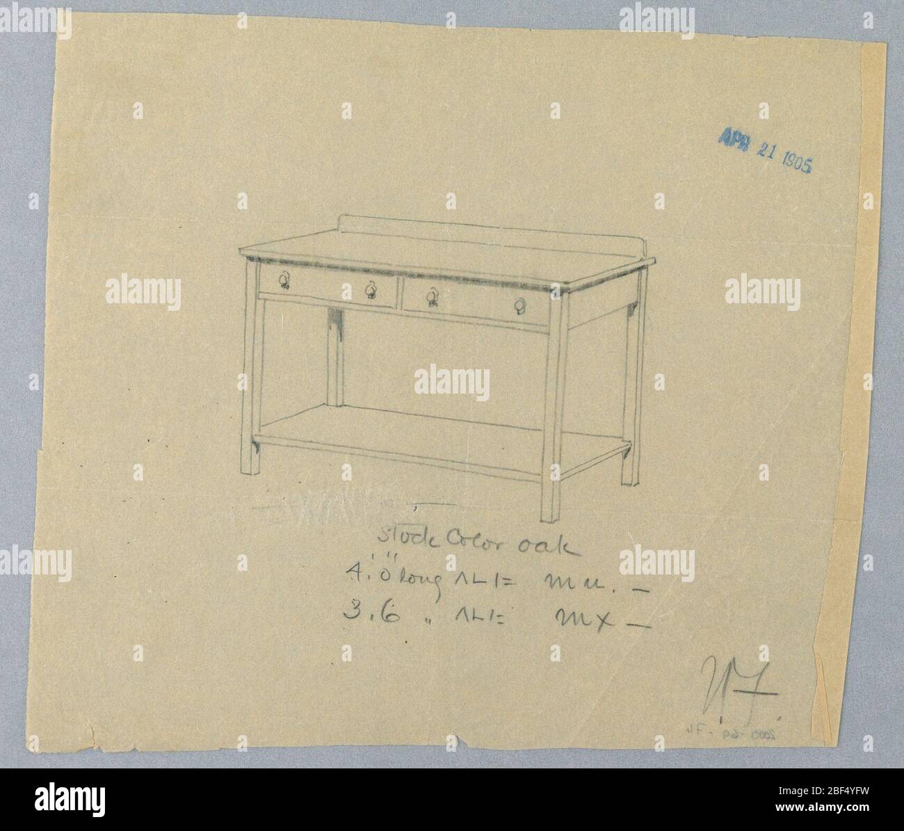 Table Service Drawing Design for Serving Table with Two Drawers with Round Pulls. Rectangular ...