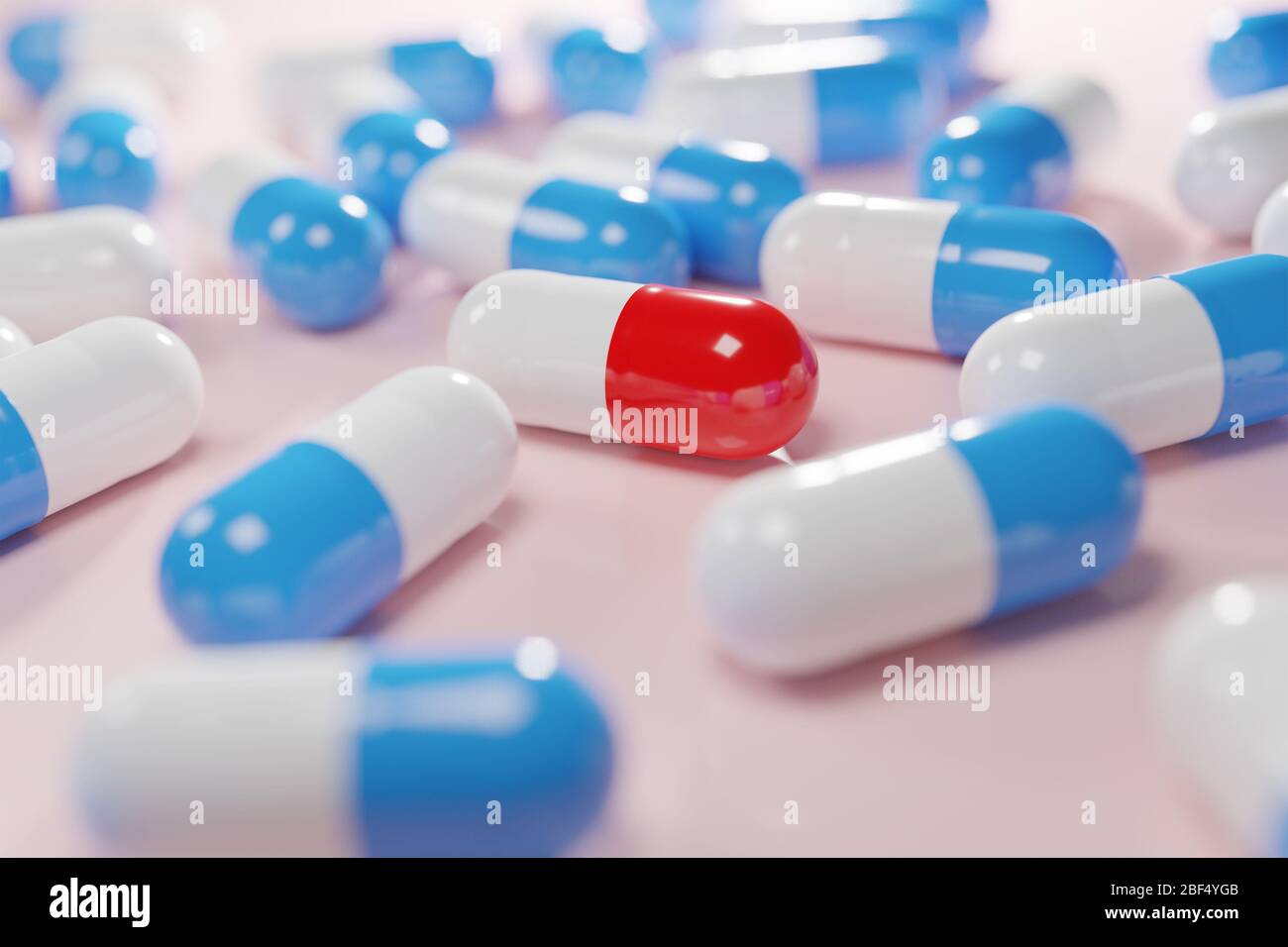 Medicine tab capsule pill and drug different unique color concept 3D rendering. Stock Photo