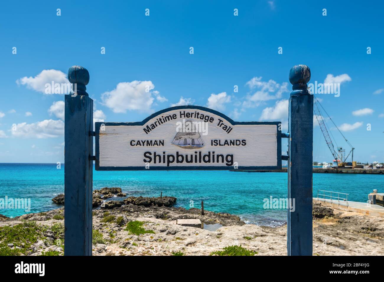 George Town, Grand Cayman Island, UK - April 23, 2019: Sign of Shipbuilding on Maritime Heritage Trail, a driving route through Cayman’s maritime site Stock Photo