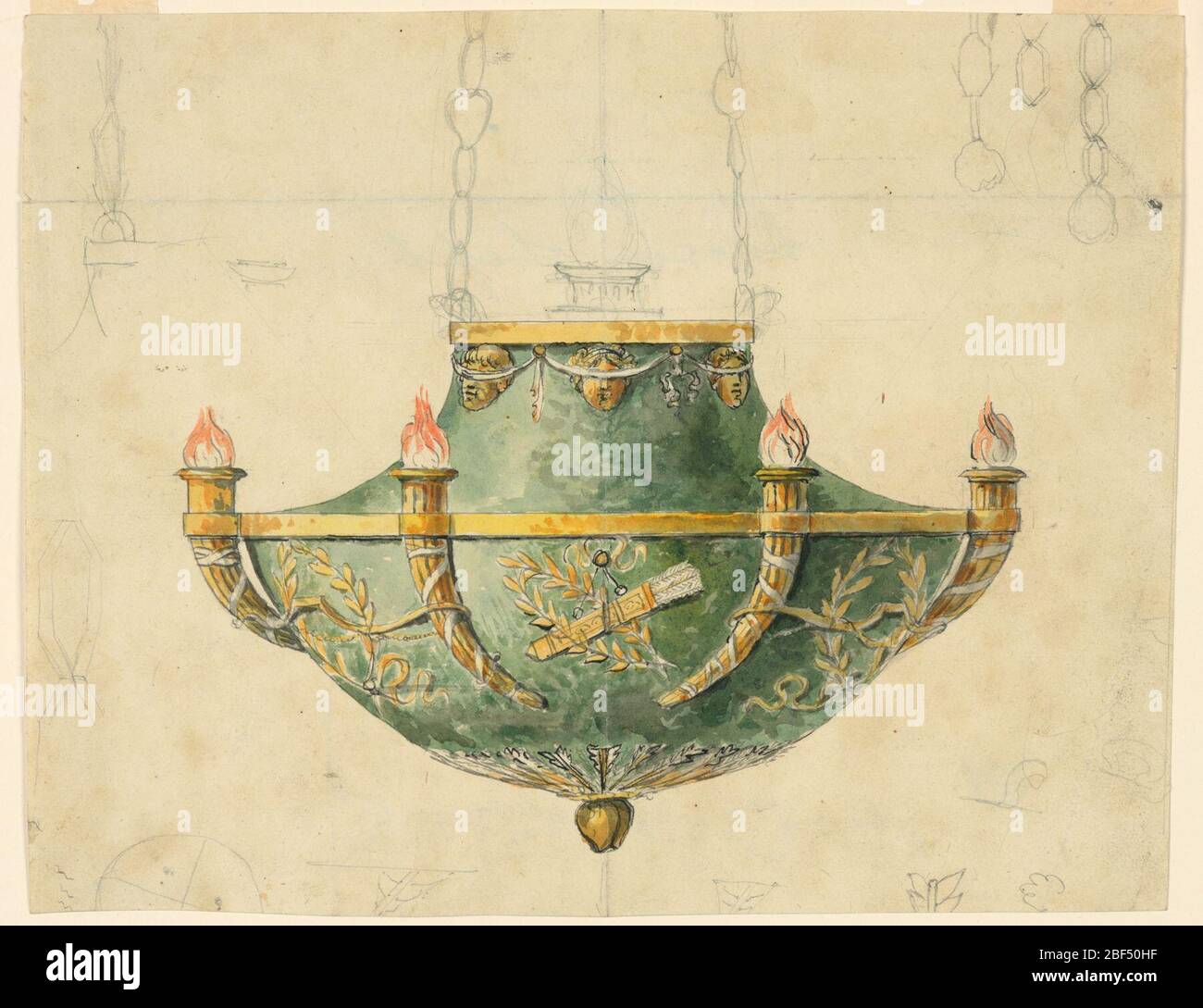 Design for an Oilburning Pendant Lamp. Horizontal rectangle. Design for