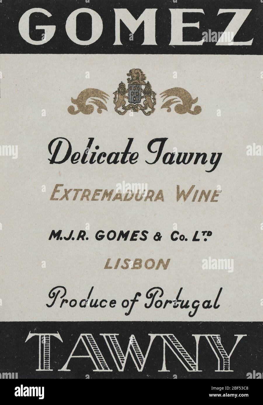 Unused and rare vintage label of Portuguese Tawny Port Wine by Gomez Stock Photo