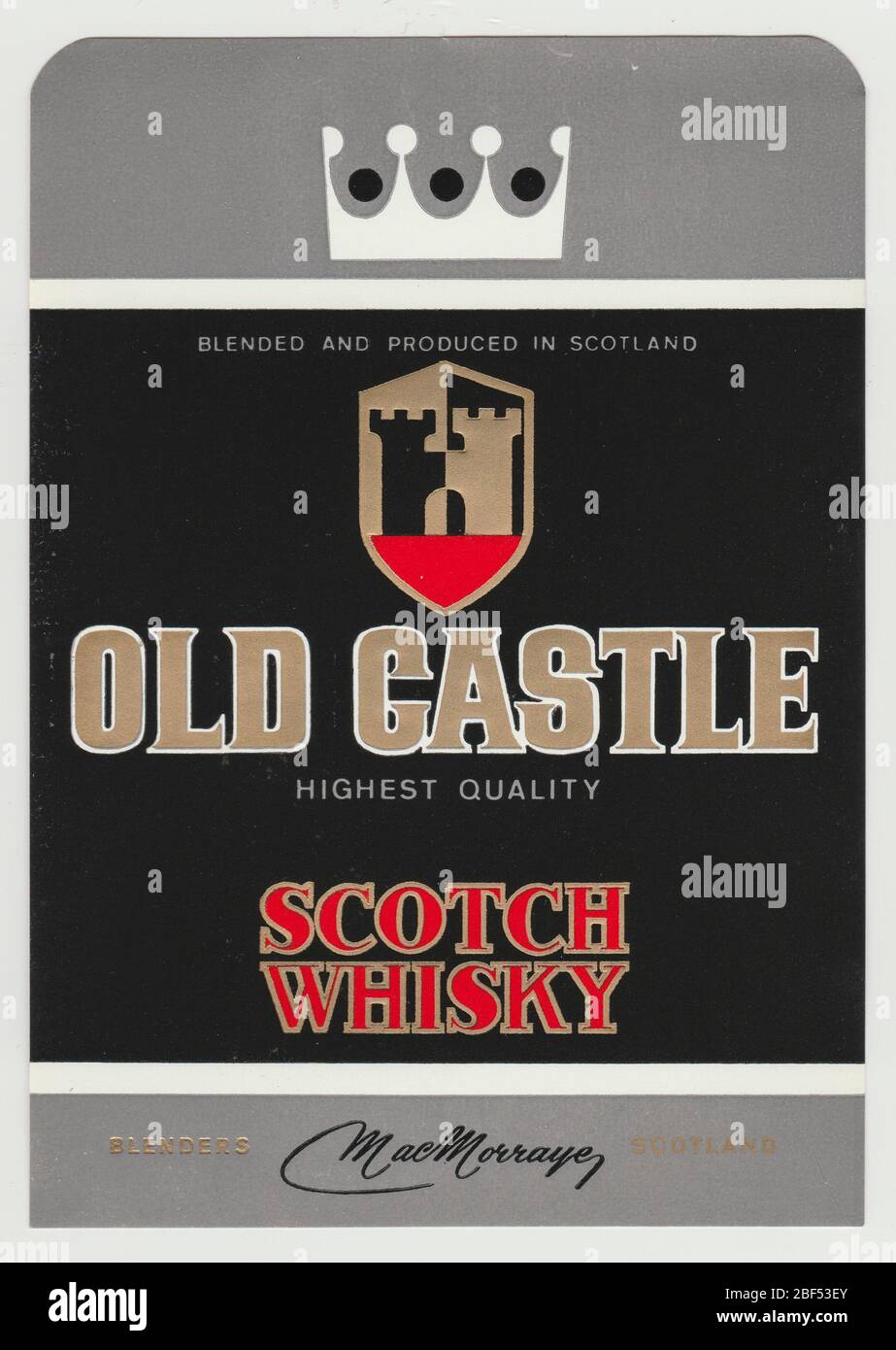 VIntage label from a Scotch Whisky with the name ‘Old Castle’, Scotland