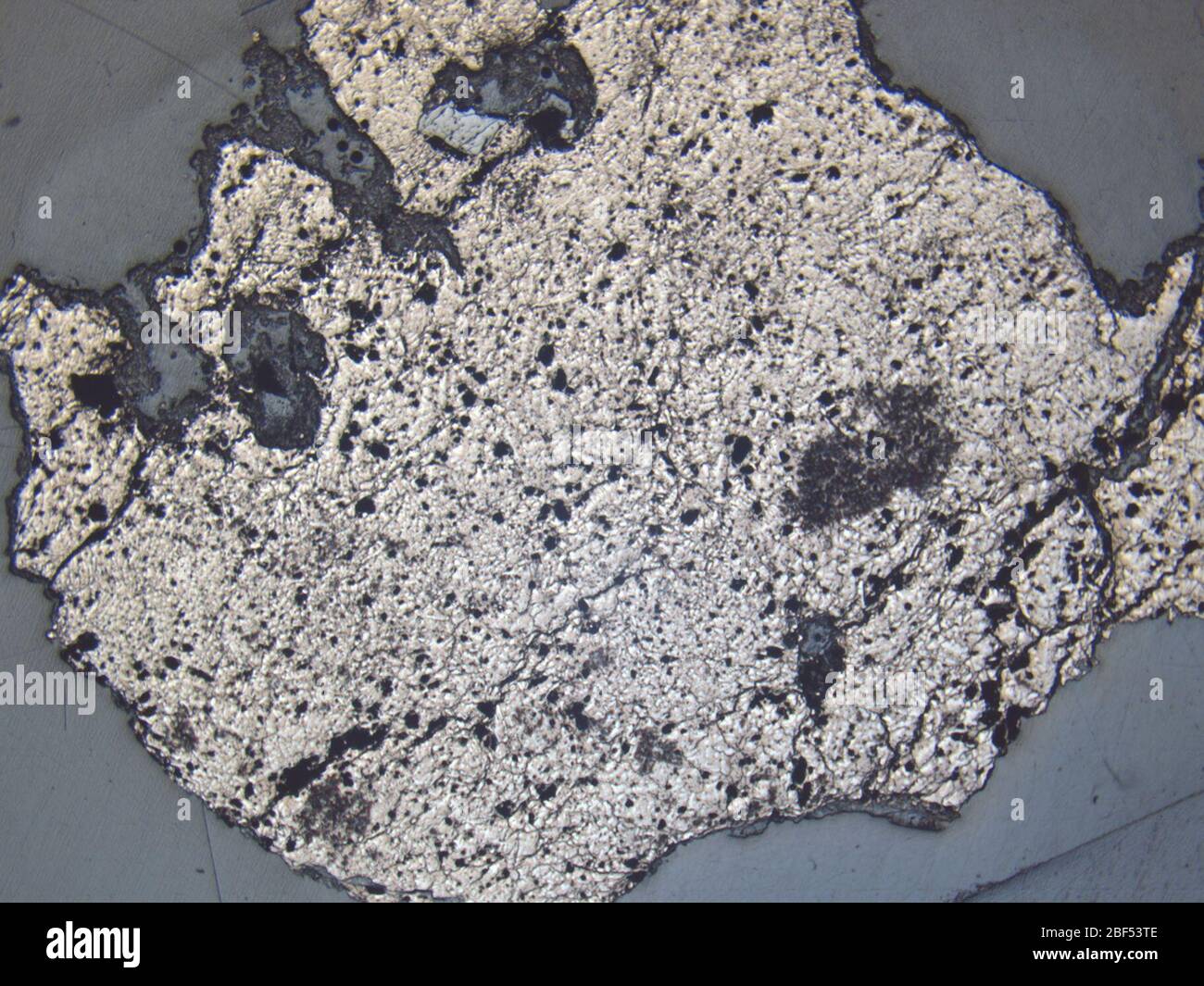 Micrograph of LAR 04316,4 meteorite under reflected light at 1.25x magnification. Stock Photo