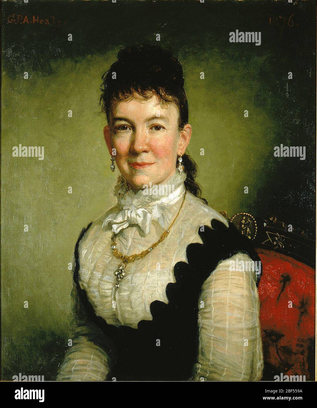 Mrs Albert J Myer Catherine Walden. Catherine Walden was the wife of General Albert J. Myer, who established the Army Signal Corps during the Civil War. In this lively portrait, George Healy shows Mrs. Myer with a twinkle in her eye and a knowing grin. Stock Photo