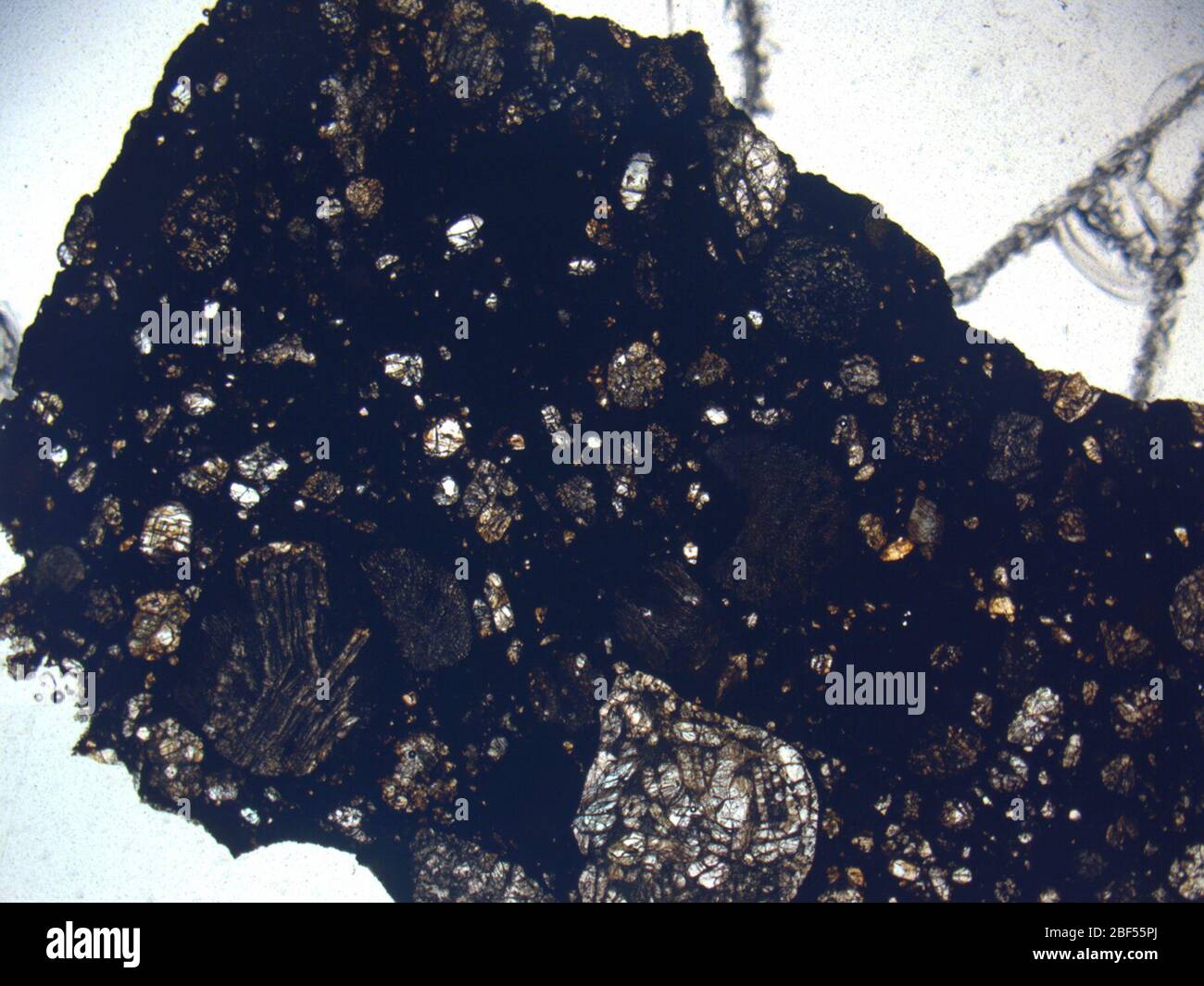 Micrograph of GRA 06178,2 meteorite under plane-polarized light at 1p25x magnification. Stock Photo