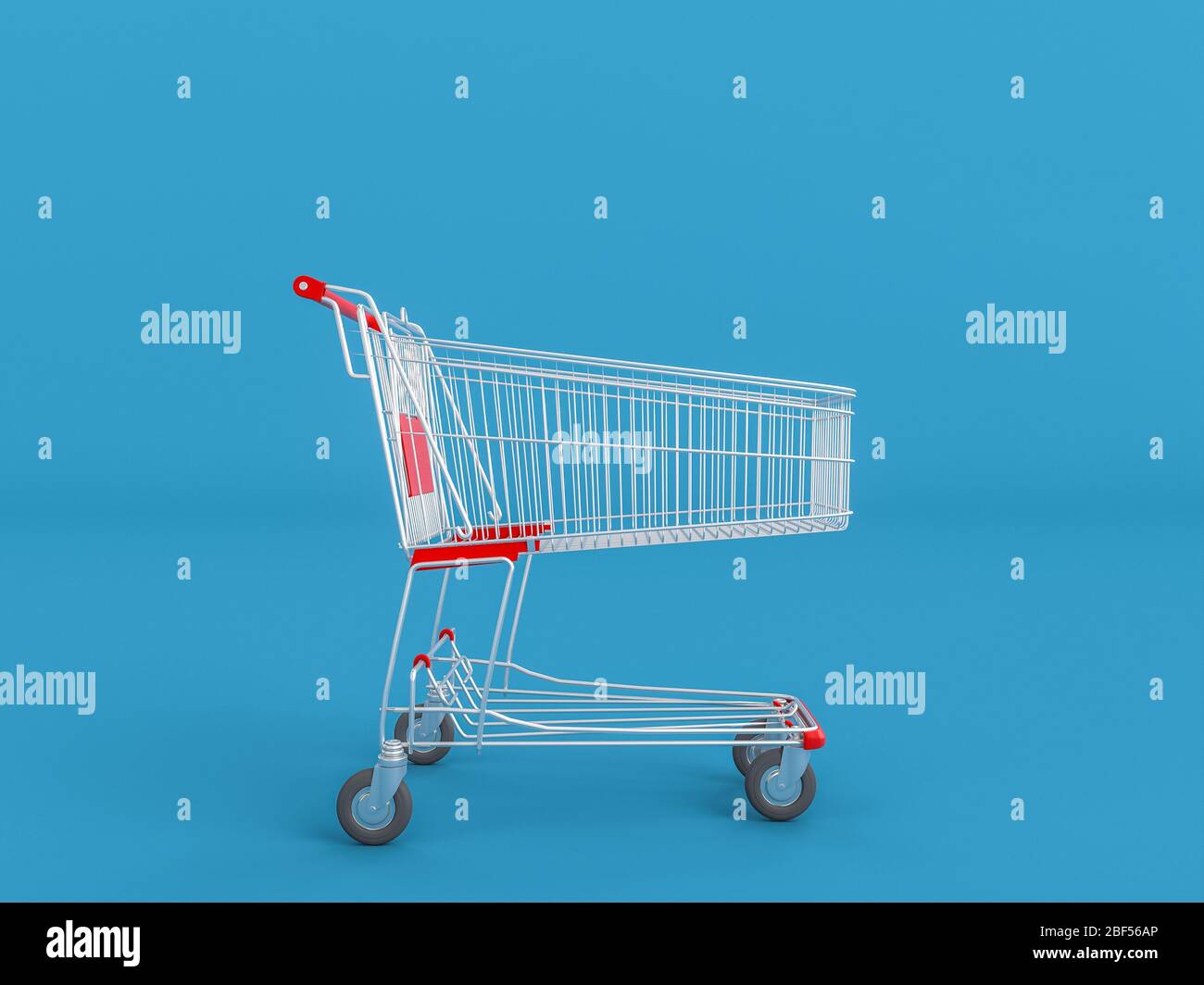 shopping trolley on light blue background, 3d minimalist. shopping and shopping concept. Stock Photo