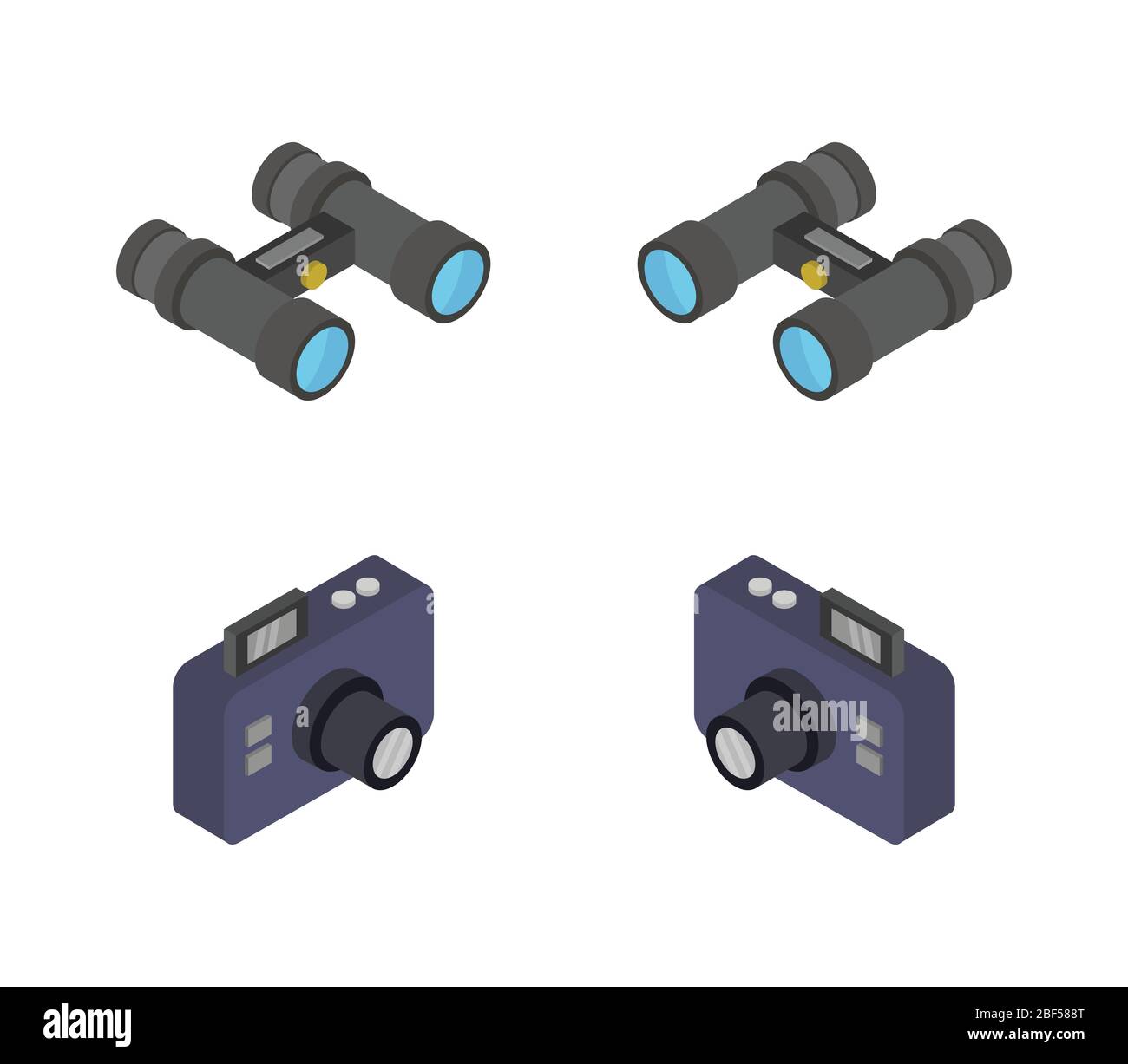 camera and binoculars set icon illustrated in vector on white background Stock Vector