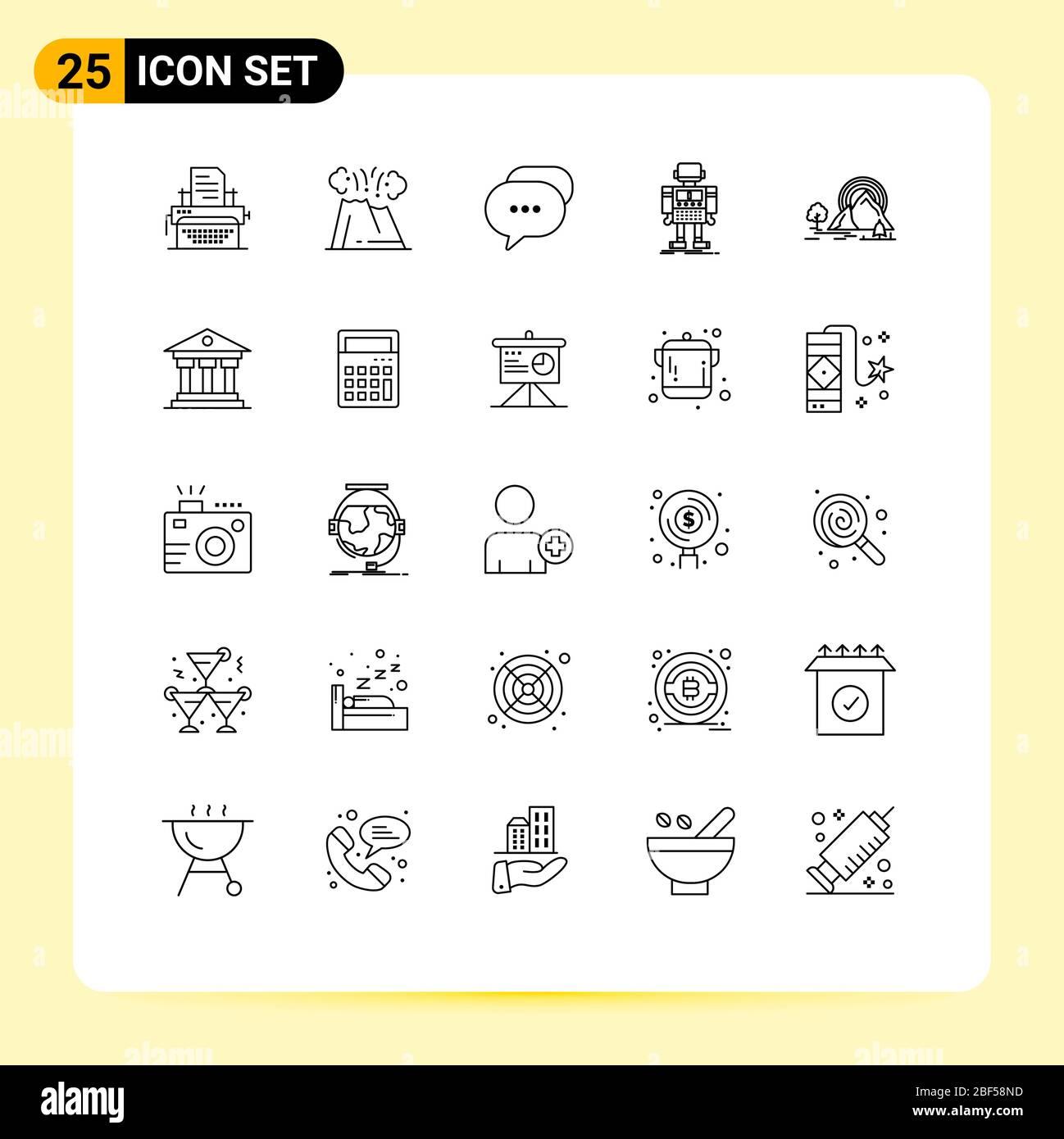 25 User Interface Line Pack of modern Signs and Symbols of technology, robot, disaster, machine, bubble Editable Vector Design Elements Stock Vector