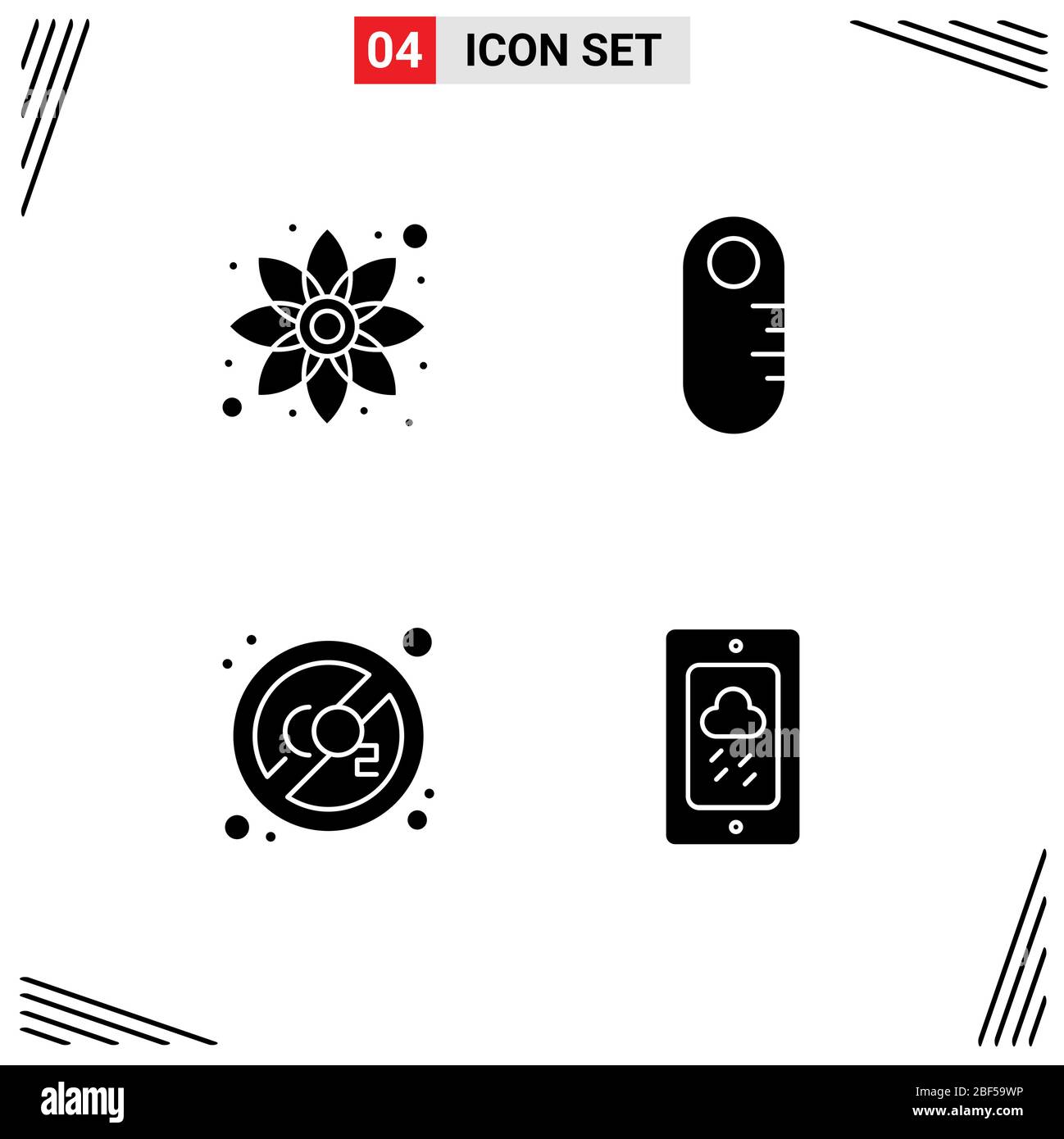 4 Universal Solid Glyphs Set for Web and Mobile Applications chamomile, pollution, plant, audiometer, mobile Editable Vector Design Elements Stock Vector