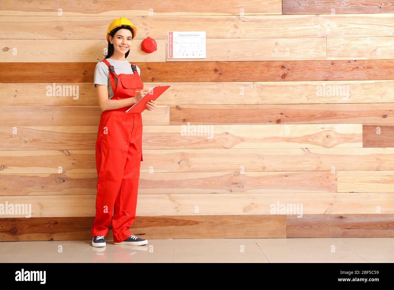 Fire safety specialist inspecting building Stock Photo Alamy