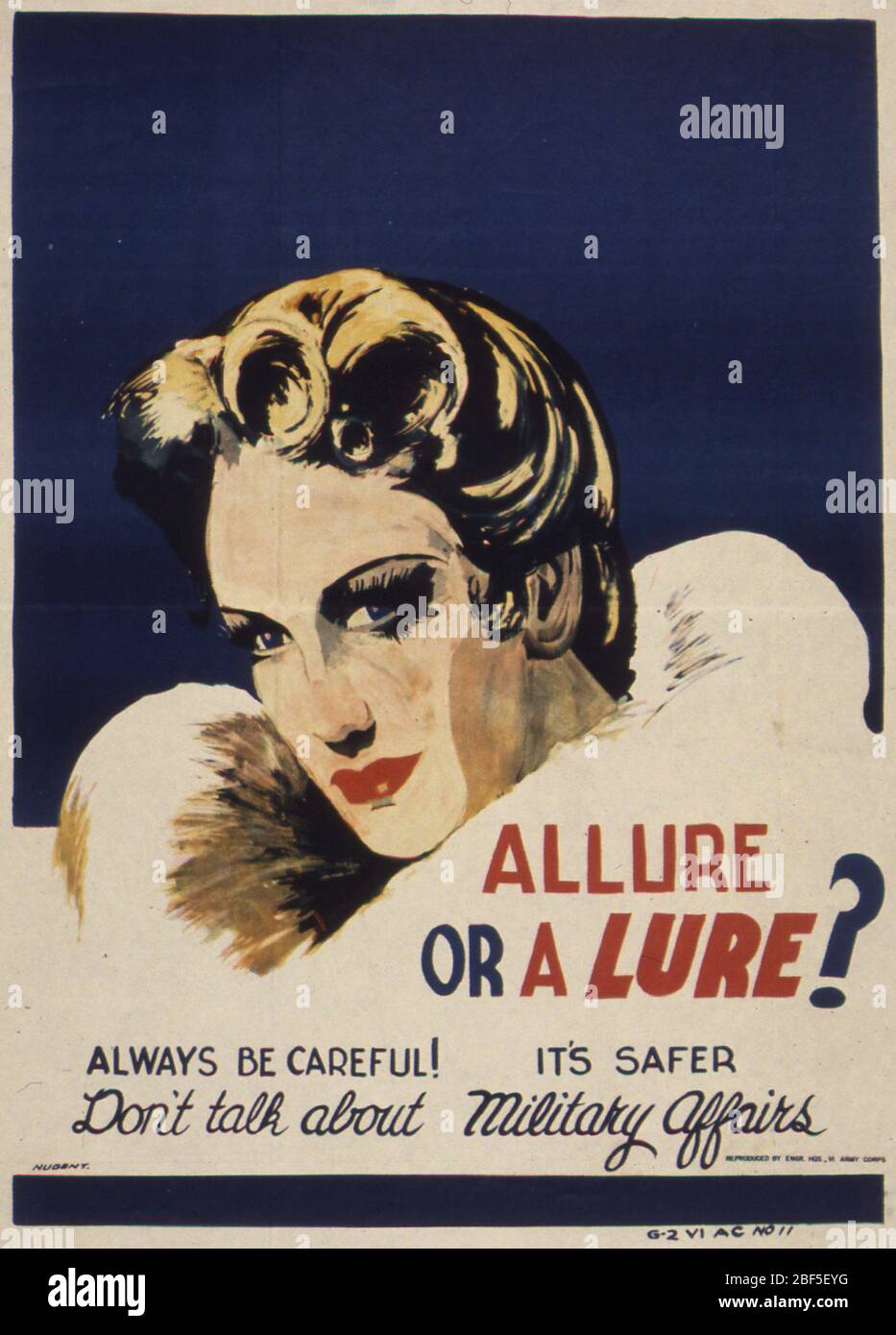 ALLURE OR A LURE ? American WW2 poster warning against accidentally giving information to the enemy Stock Photo