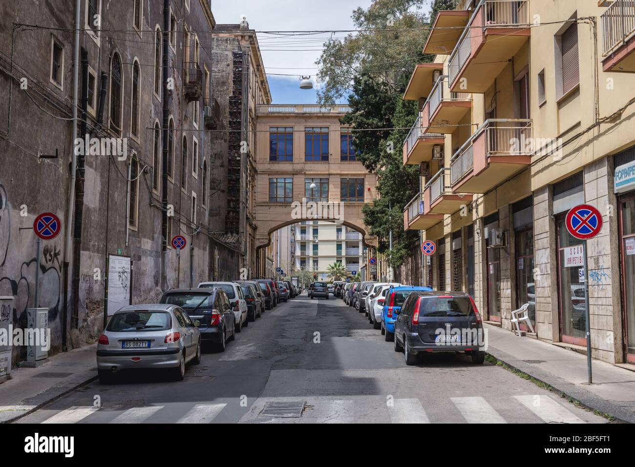 Istituto Sacro Cuore Street in Catania, second largest city of Sicily island in Italy Stock Photo