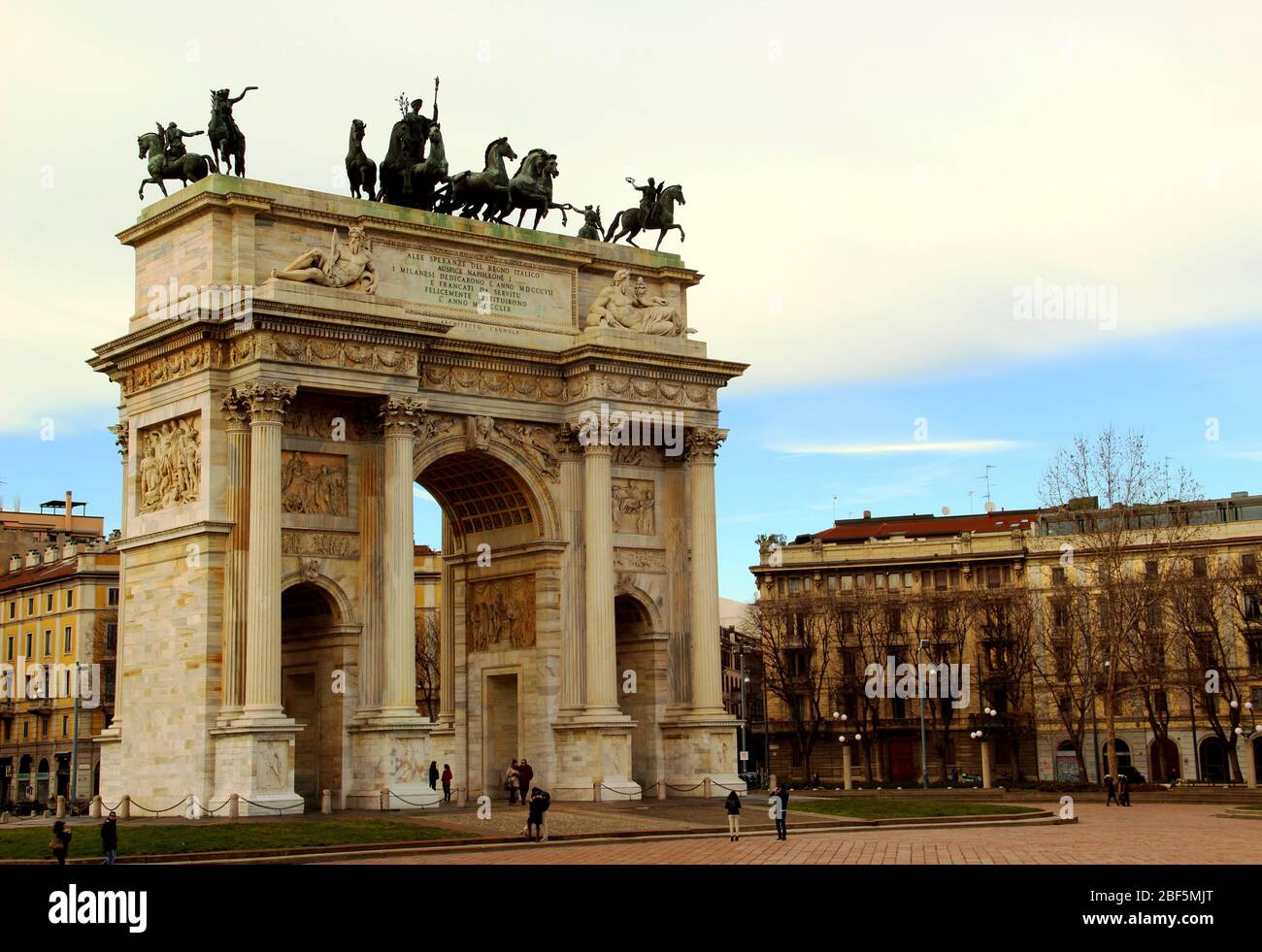 View of the Arco della Pace, Milan, Italy and its square Stock Photo