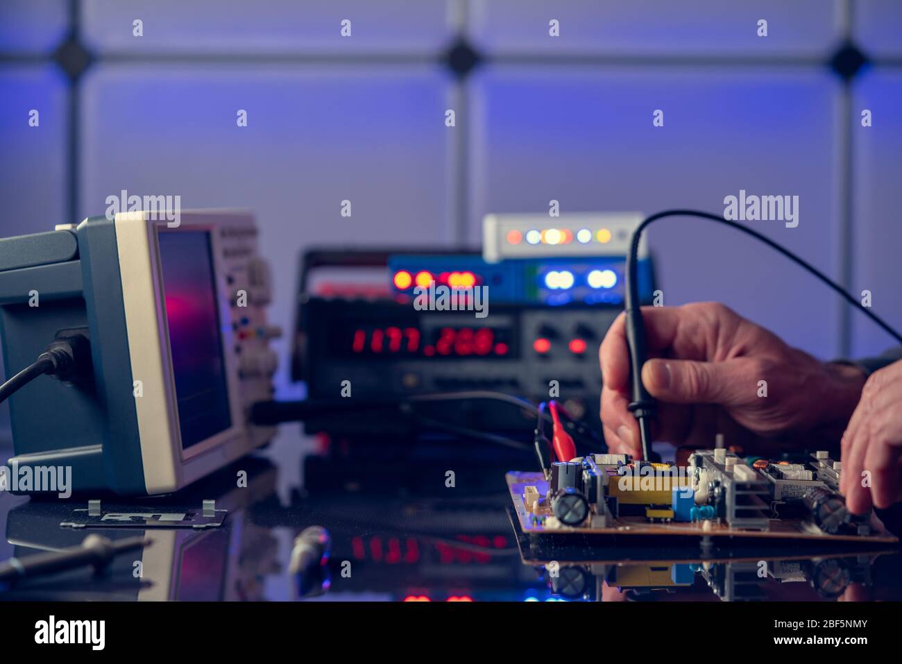 PCB witch microcontroller in electronics laboratory Stock Photo