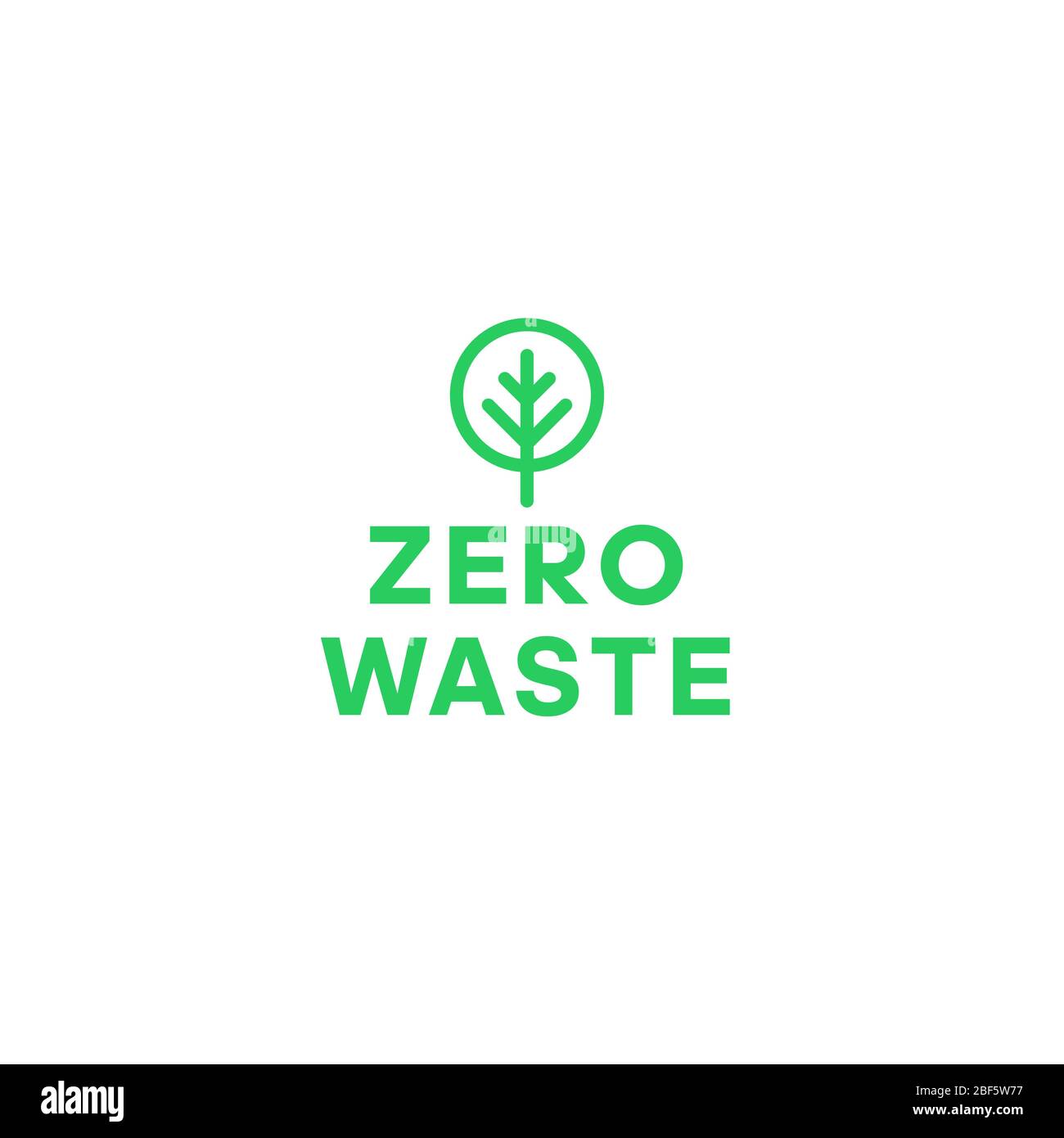 Zero waste green tree minimalistic logo. Eco label, green emblem. Vector stock illustration. Stock Vector