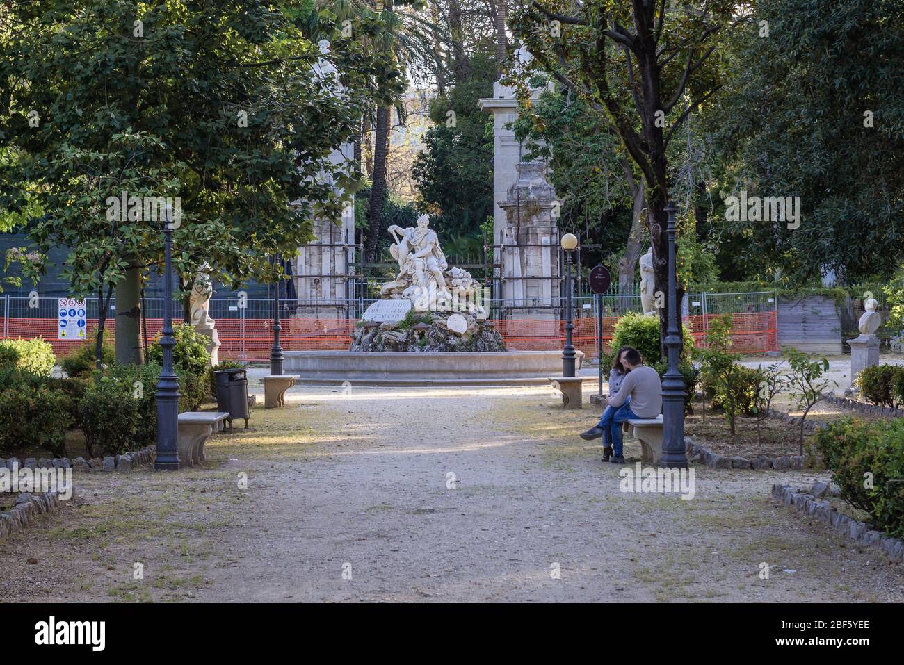 Fontana del Genio sculpted water fountain from 1778 in Villa Giulia park also known as Villa del Popolo or Villa Flor in Palermo city on Sicily, Italy Stock Photo