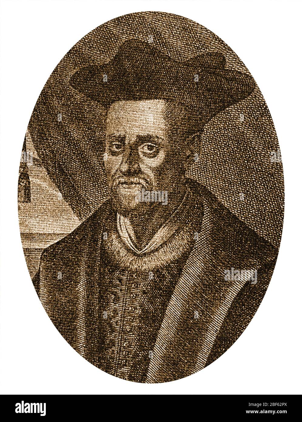 An early contemporary  portrait of François Rabelais (aka Francis /Franccis) circa 1483 ? -1553.  He was a French Renaissance writer, physician, renaissance humanist, monk and Greek scholar who was also known for   grotesque, bawdy jokes,  satire and songs. Writer of 'Gargantua and Pantagruel' an odd tale of giants and was accused by some of heresy (though never convicted) Stock Photo