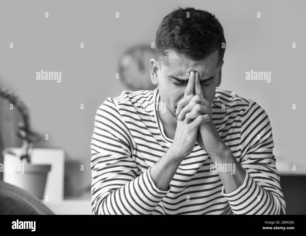 Upset unhappy man mental Black and White Stock Photos & Images - Alamy