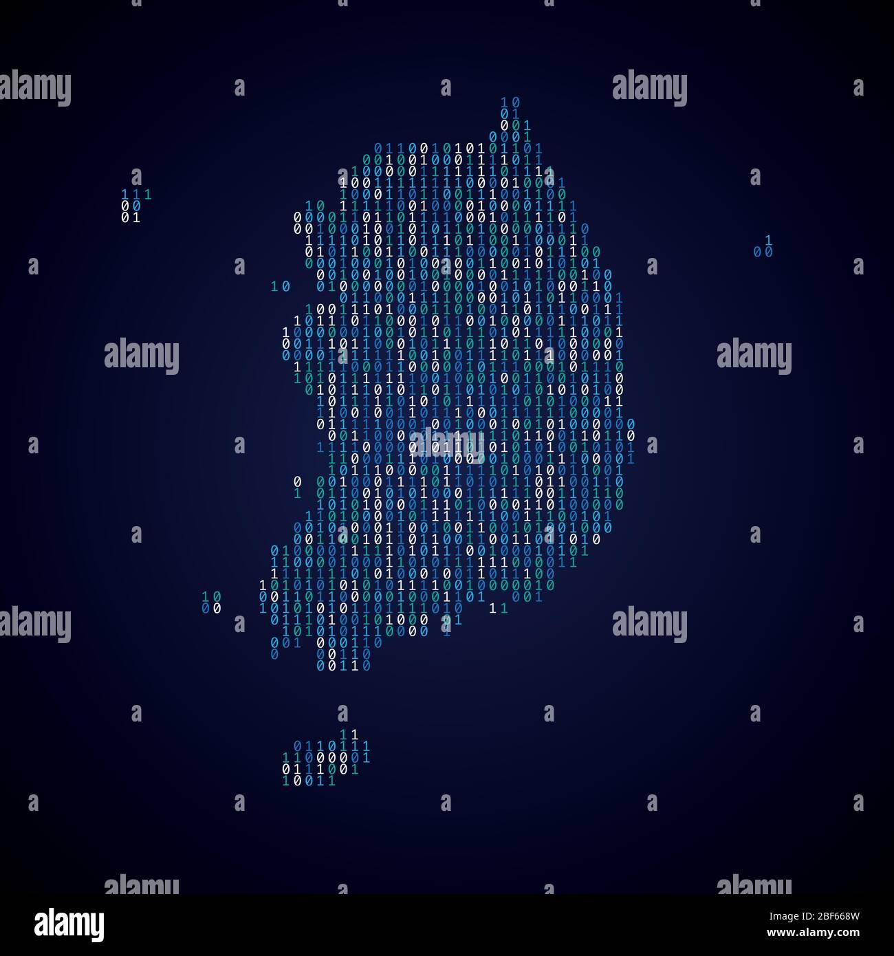 South Korea country map made from digital binary code Stock Vector