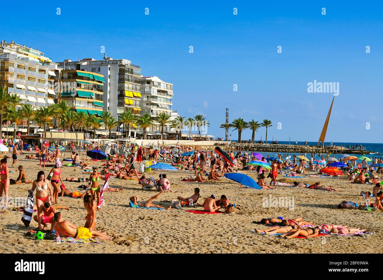 SALOU, SPAIN - AUGUST 24: Vacationers in Llevant Beach on August 24 ...