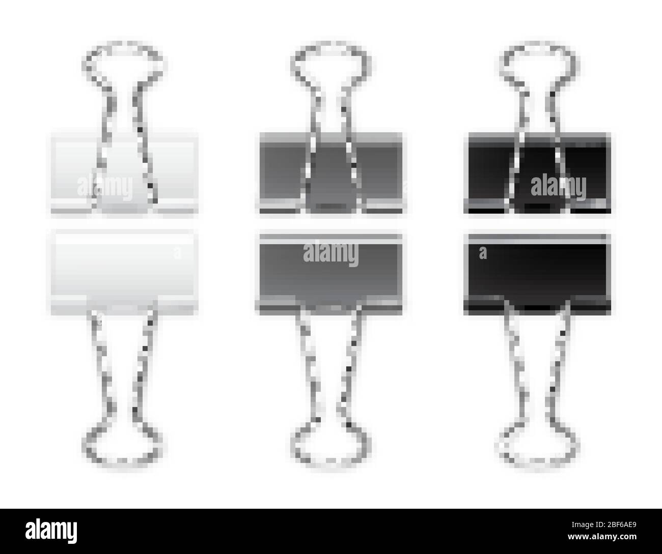 Realistic paper binders collection. Metal paper clip, holder. Design