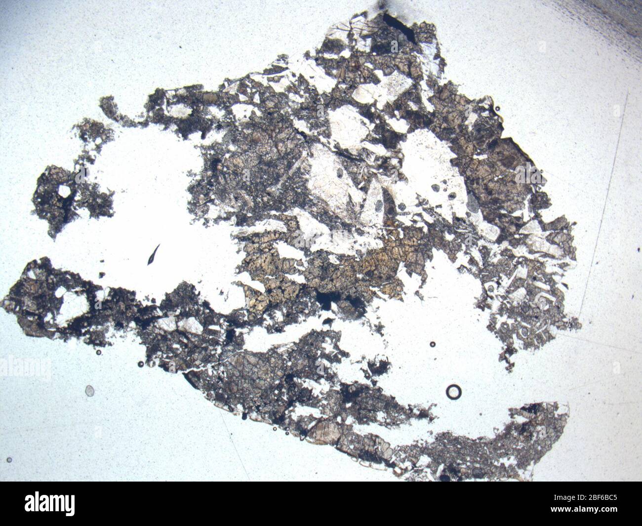 Micrograph of GRA 06189,2 meteorite under plane-polarized light at 1p25x magnification. Stock Photo