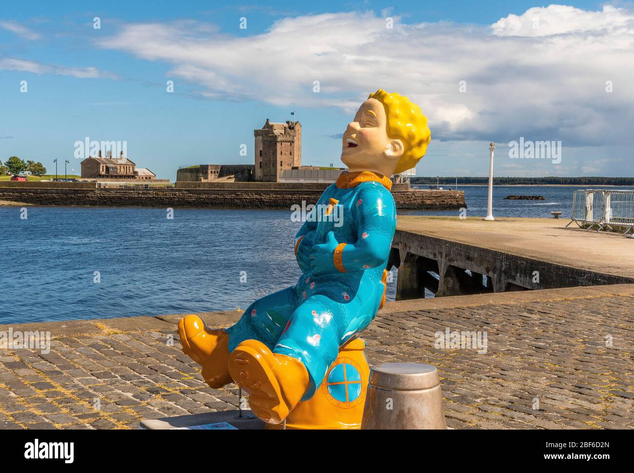 Broughty Ferry Castle with oor wullie installation Stock Photo