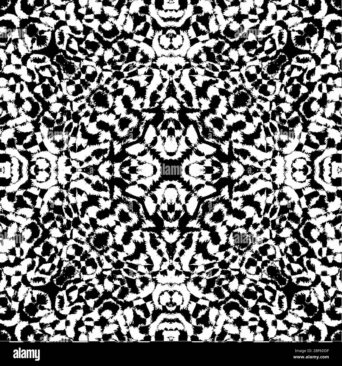 Black and white square kaleidoscope pattern, abstract background