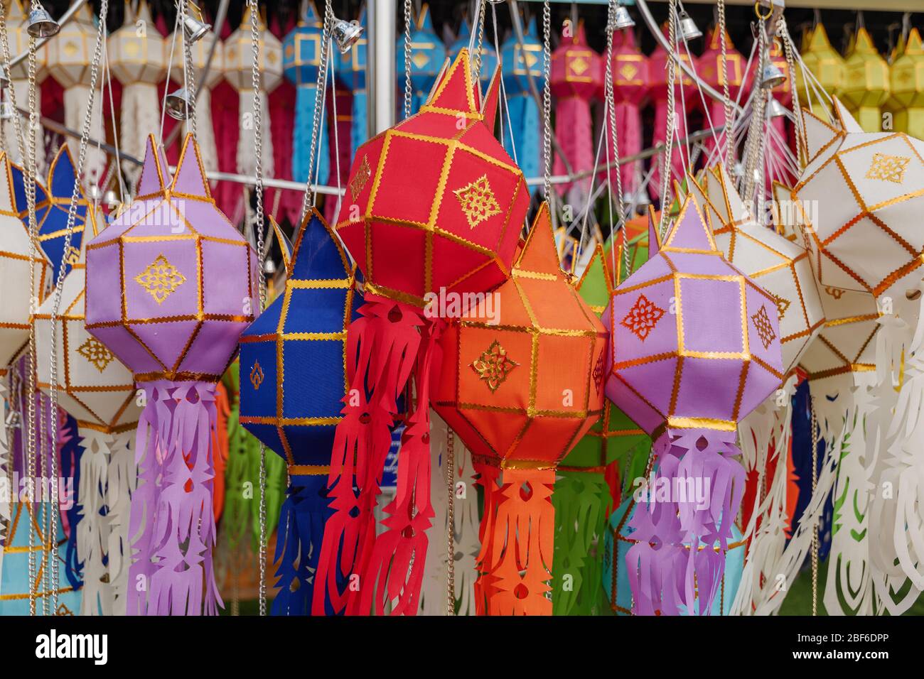 Traditional decorated colorful paper lanterns from Northern of Thailand  during Yee Peng Festival, for sacrifice Buddhist in Thai Temple Stock Photo  - Alamy