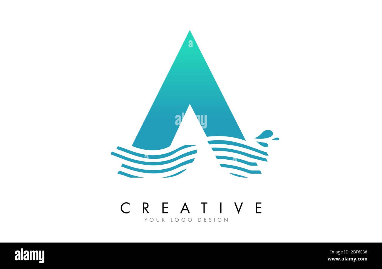 A Letter Logo with Waves and Water Drops Design Vector Illustration ...