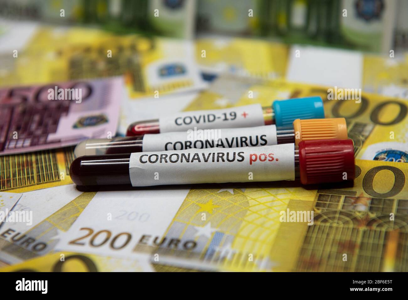 Euro money banknote as symbol  economic recession. Stock Photo